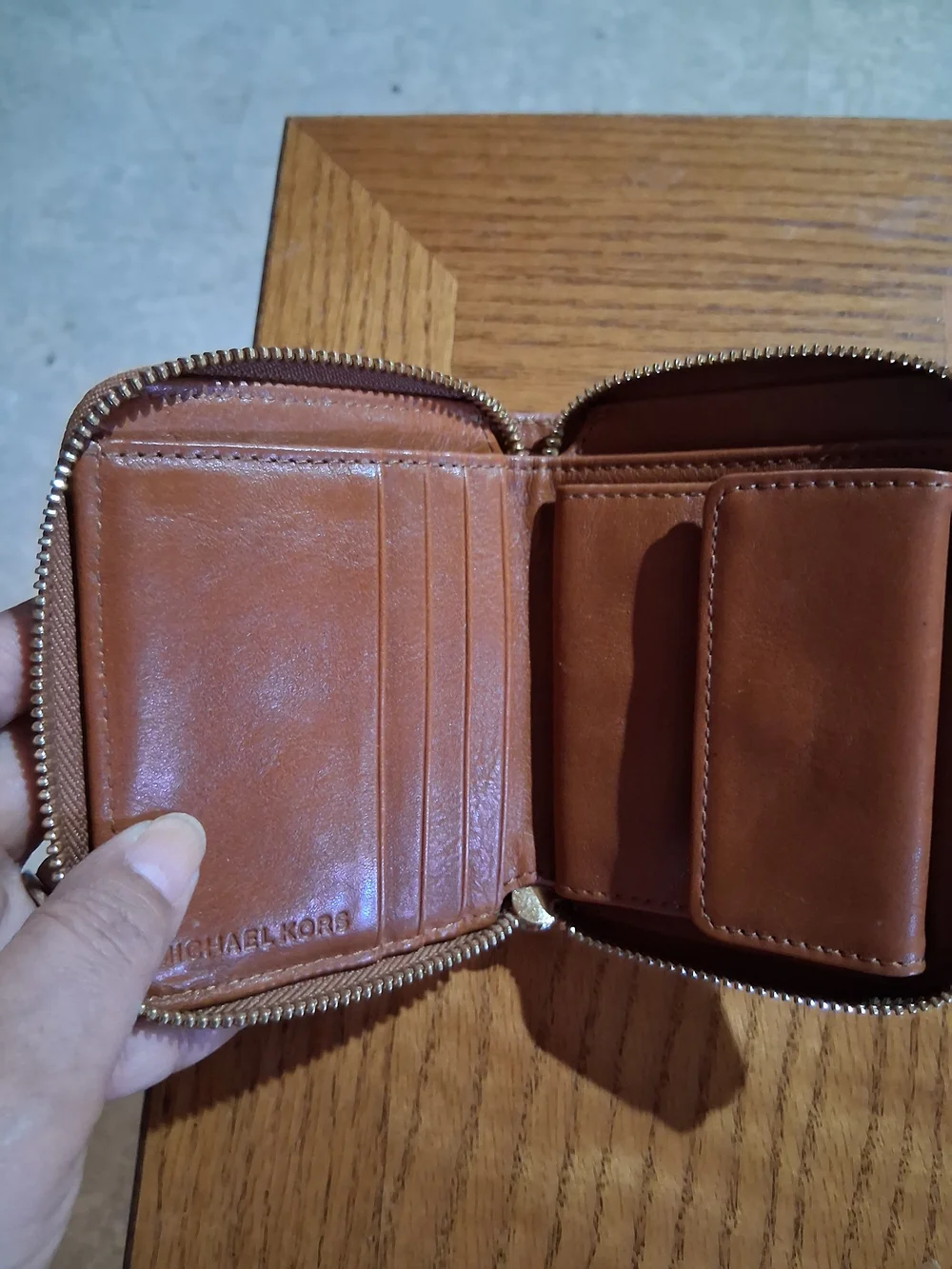 Michael Kors Brown/Tan Logo Zip Card Wallet